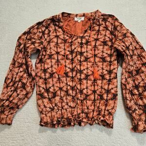 Anthropologie Porridge Elisabeth Peasant Blouse Top Orange Size L Boho